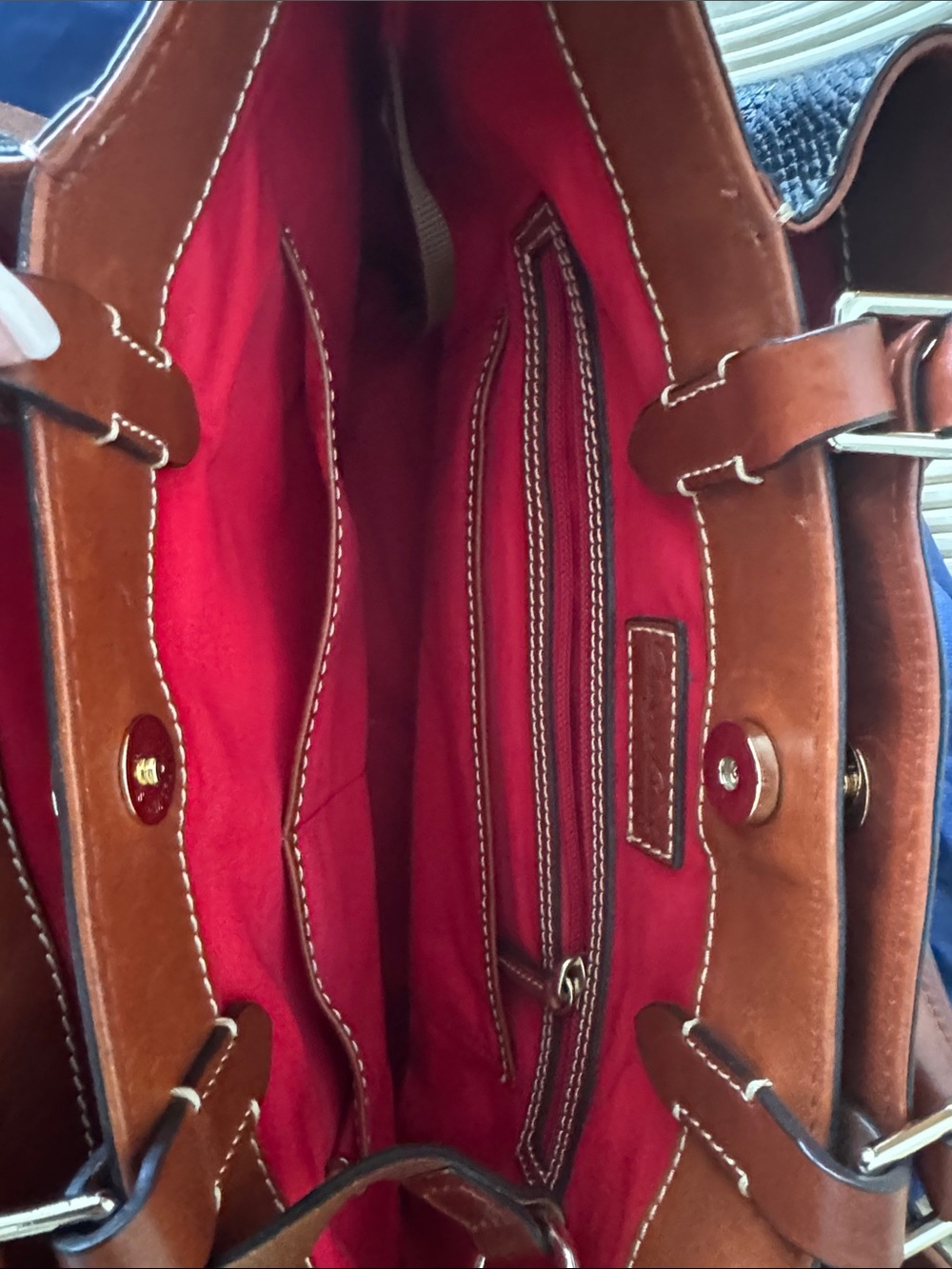 Dooney & Bourke Black Textured Satchel with Brown Leather Straps and Gold Logo - Picture 3 of 4